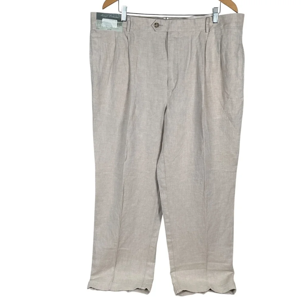 New Daniel Cremieux Linen Blend‎ Pleated Chino Pants Mens 42x30 Beige $79.50
